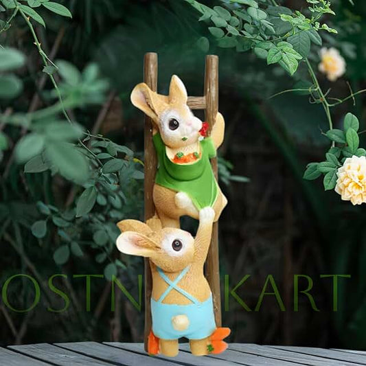 OSTNKART Bunny Climbing Ladder Garden Decor - 11.5 Inch, Multicolour - Rabbit Statues for Outdoor, Bunny Planters - Charming Garden Side Statue - Lawn Ornament