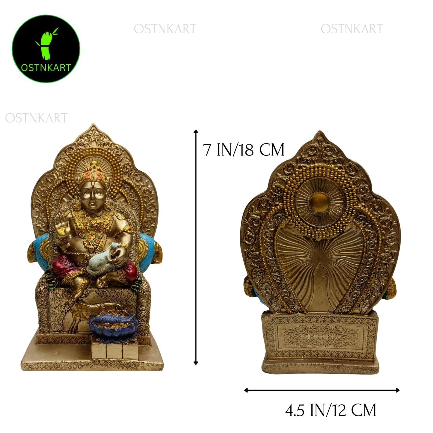 OSTNKART Kuber murti 7 inch Polyresin Idol kubera Statue Home & Office Pooja Room,Living Room Decor Show Piece New House Warming Gift Good Luck Feng Shui (Golden,Size -7 * 4.5 * 3.5 inch)