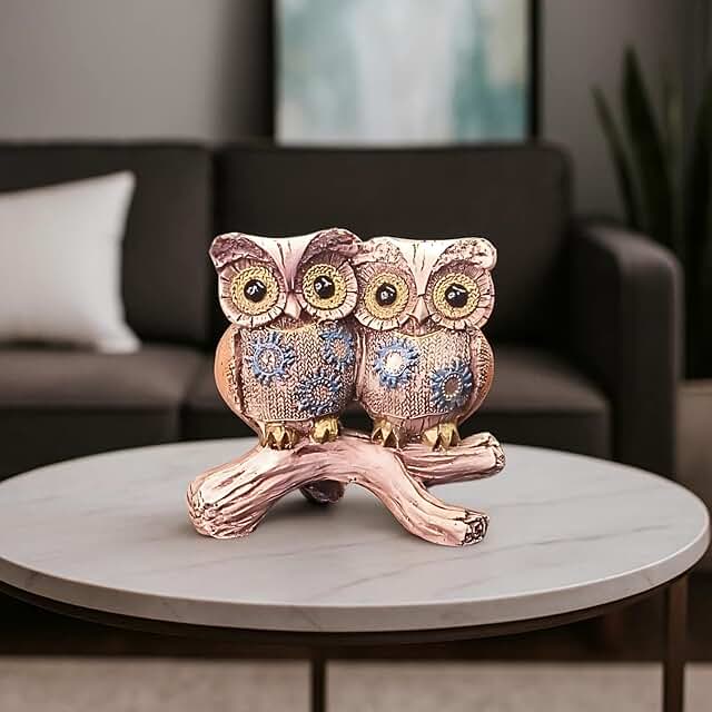 OSTNKART Owl Statue for Good Luck – 4 Inch Resin Figurine Antique Multicolour |Feng Shui & Vastu I Evil Eye |Owl Pair Showpiece for Home & Office Table Decor Gift Item (L-12 x W-7 x H-11 cm)
