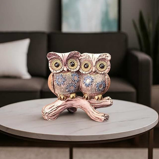 OSTNKART Owl Statue for Good Luck – 4 Inch Resin Figurine Antique Multicolour |Feng Shui & Vastu I Evil Eye |Owl Pair Showpiece for Home & Office Table Decor Gift Item (L-12 x W-7 x H-11 cm)