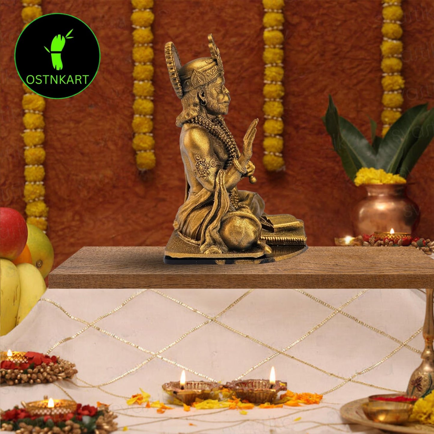 OSTNKART Hanuman Ji Murti for Car Dashboard Idol, Temple,Home & Office Decor Statue, Living Room Show Piece, New House Warming, Birthday, Diwali Blessing Hanuman Statue (Gold 6L x 5.5W x 8H cm)