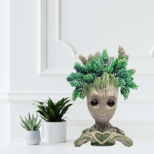 OSTNKART Resin Groot Planter Flower Pot Pen Holder Wooden Marvel Avengers Infinity War Toy 2nd Generation (Brown)