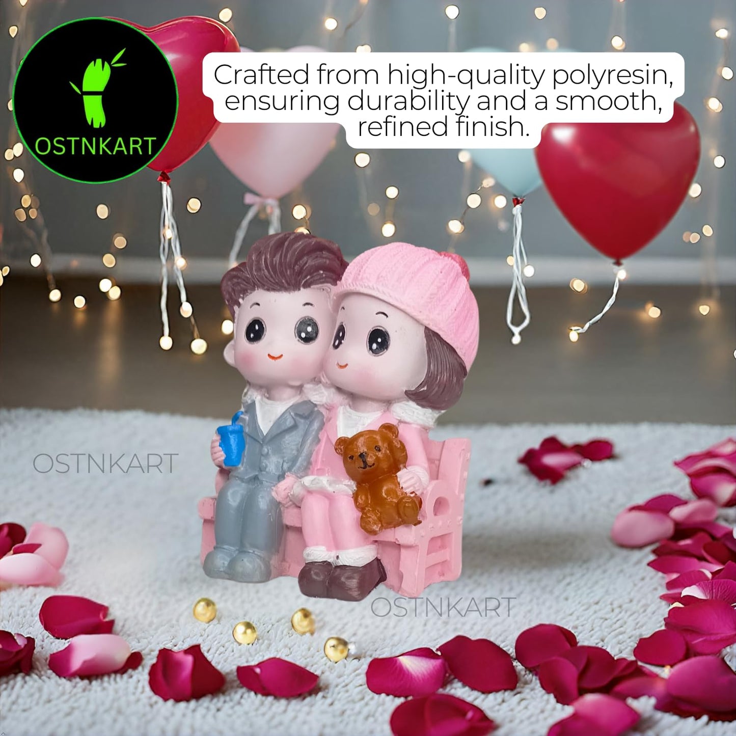 OSTNKART Polyresin Cute Couple Holding Teddy Bear 2.7 inch Multicolour Decorative Showpiece Valentine Gift for Girlfriend, Boyfriend, Husband, Wife (Polyresin, Multicolor)