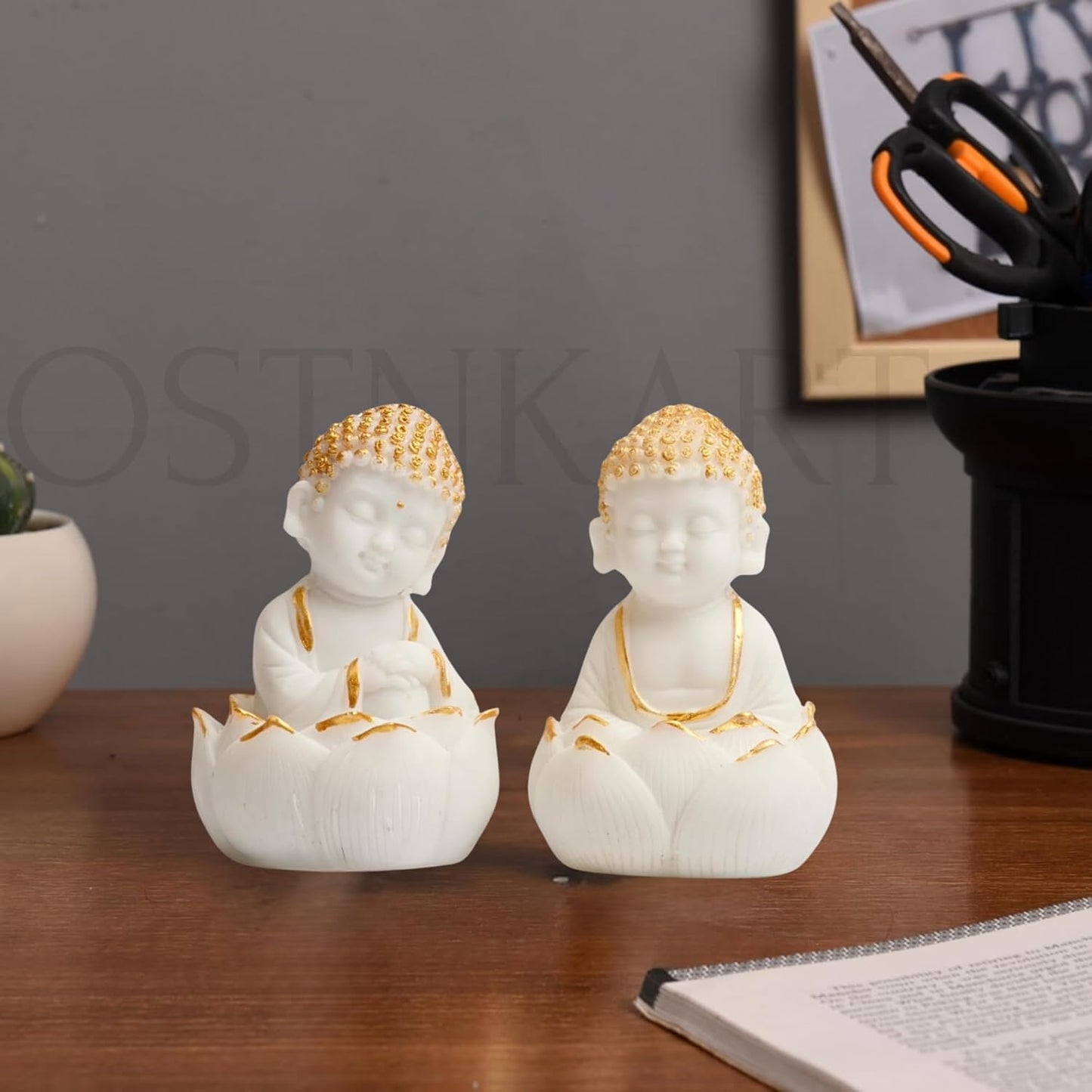 OSTNKART Laughing Buddha Statues for Living Room Good Luck Home Decorative item showpeice office Study Table Gift card house warming gifts for new home (White,set of 2)