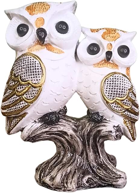 OSTNKART Owl Statue for Good Luck – 7 Inch Resin Figurine Antique Multicolour |Feng Shui & Vastu I Evil Eye |Owl Pair Showpiece for Home & Office Table Decor Gift Item (L-14 x W-9 x H-18 cm)