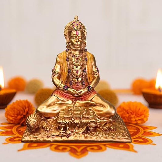 OSTNKART Lord Hanuman Idol 7 Inch (19X15 cm) Gold Bajrangbali Murti Showpiece for car Dashboard Home Temple Mandir Pooja Room Office Corporate Gifts Items - Decoration Items for Home Decor
