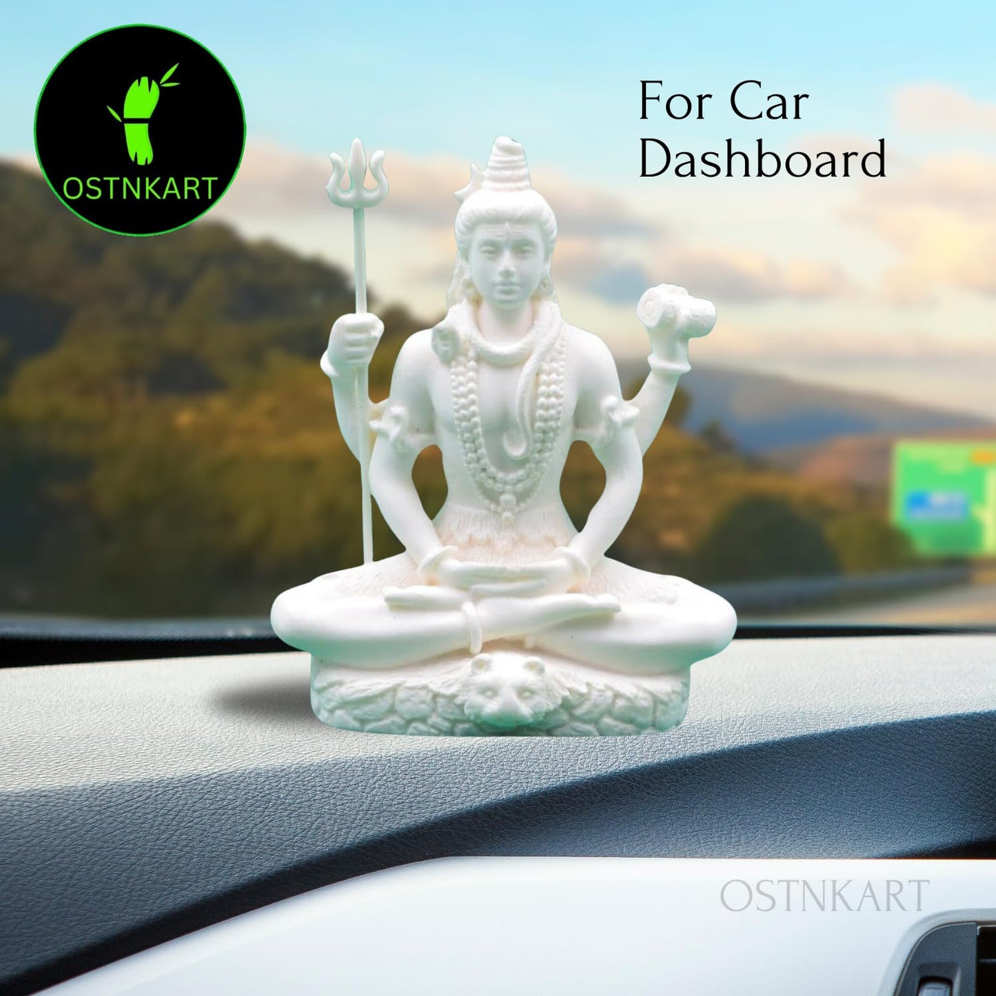 OSTNKART Shiva Statue Car Dashboard Idol, Shiv Ji for Birthday,Annivesary, Home & Office Pooja Room,Living Room Show Piece New House Warming Gift (White,Size -8 * 7 * 3.5 cm,Resin)
