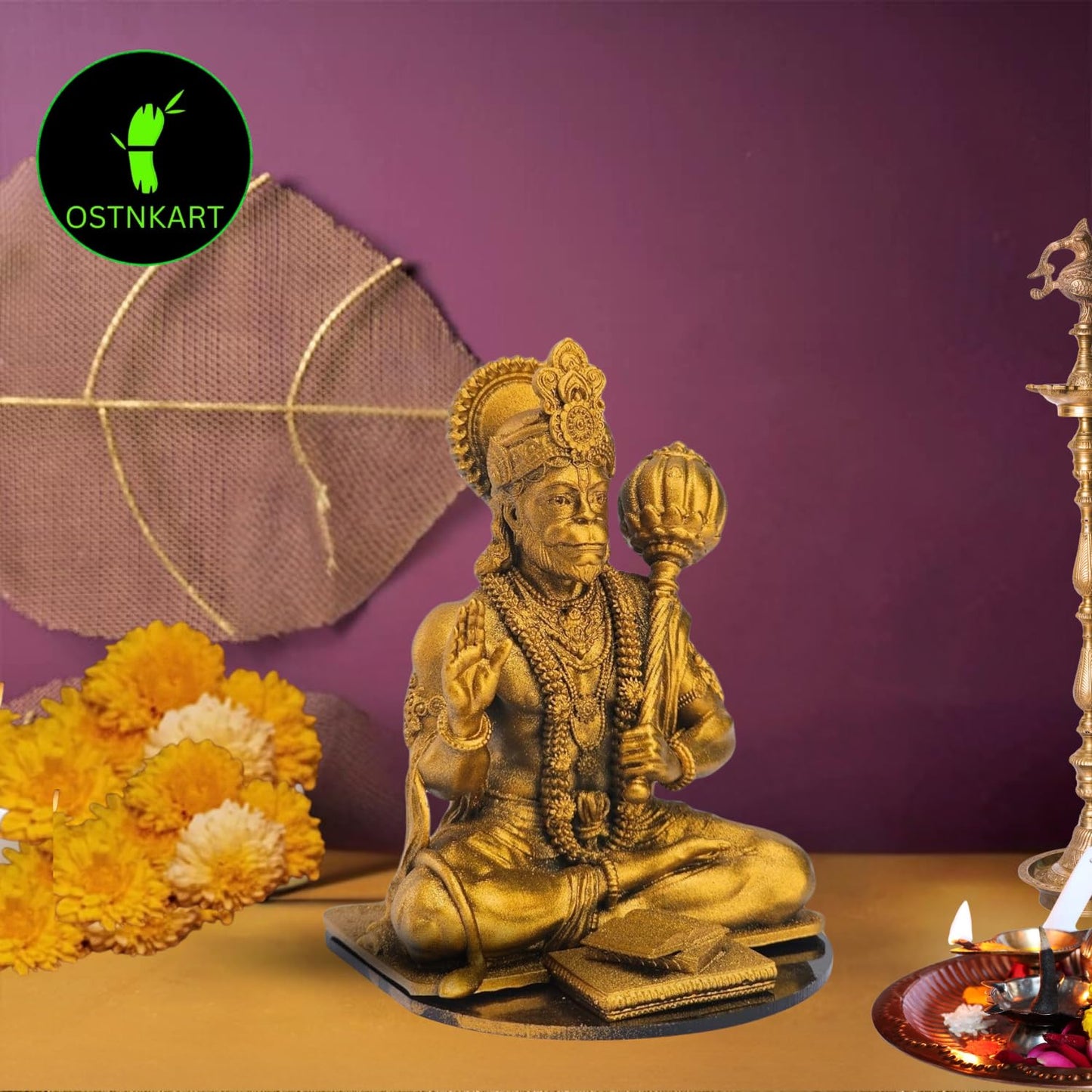 OSTNKART Hanuman Ji Murti for Car Dashboard Idol, Temple,Home & Office Decor Statue, Living Room Show Piece, New House Warming, Birthday, Diwali Blessing Hanuman Statue (Gold 6L x 5.5W x 8H cm)