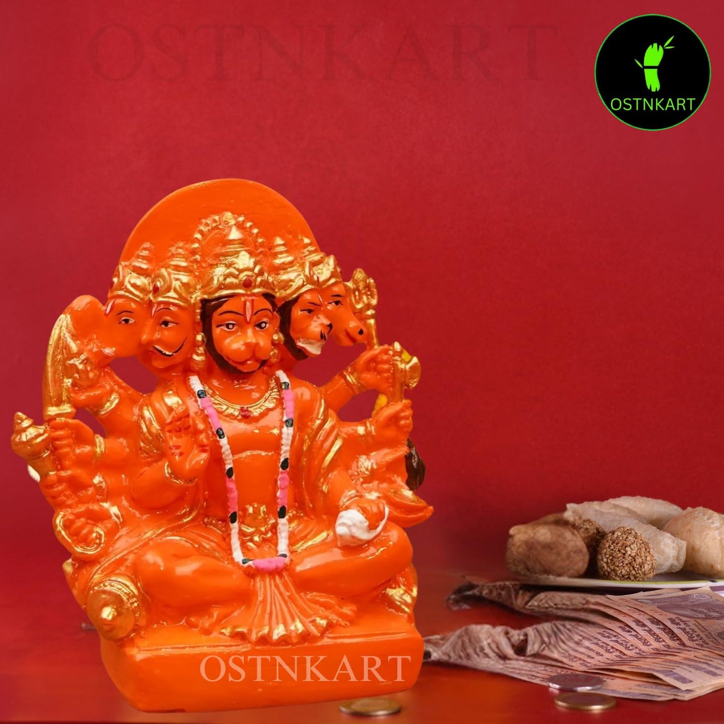 OSTNKART Hanuman Ji Murti Panchmukhi Hanuman for Door Entrance Temple Home & Office Decor Living Room Decoration Gift for New House Warming ceramony Diwali Gift bajarangbali Balaji Idol Evil Eye