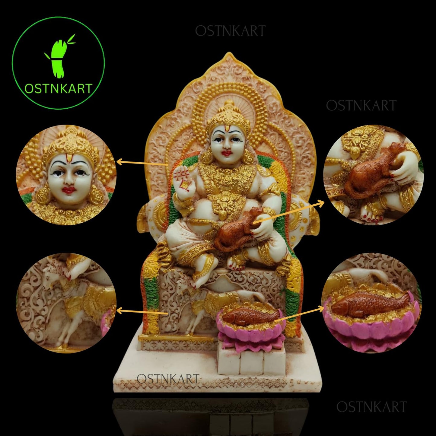 OSTNKART Kuber murti 7 inch Polyresin Idol kubera Statue Home & Office Pooja Room,Living Room Decor Show Piece Gift Good Luck Feng Shui (Multicolour,Size -7 * 4.5 * 3.5 inch)