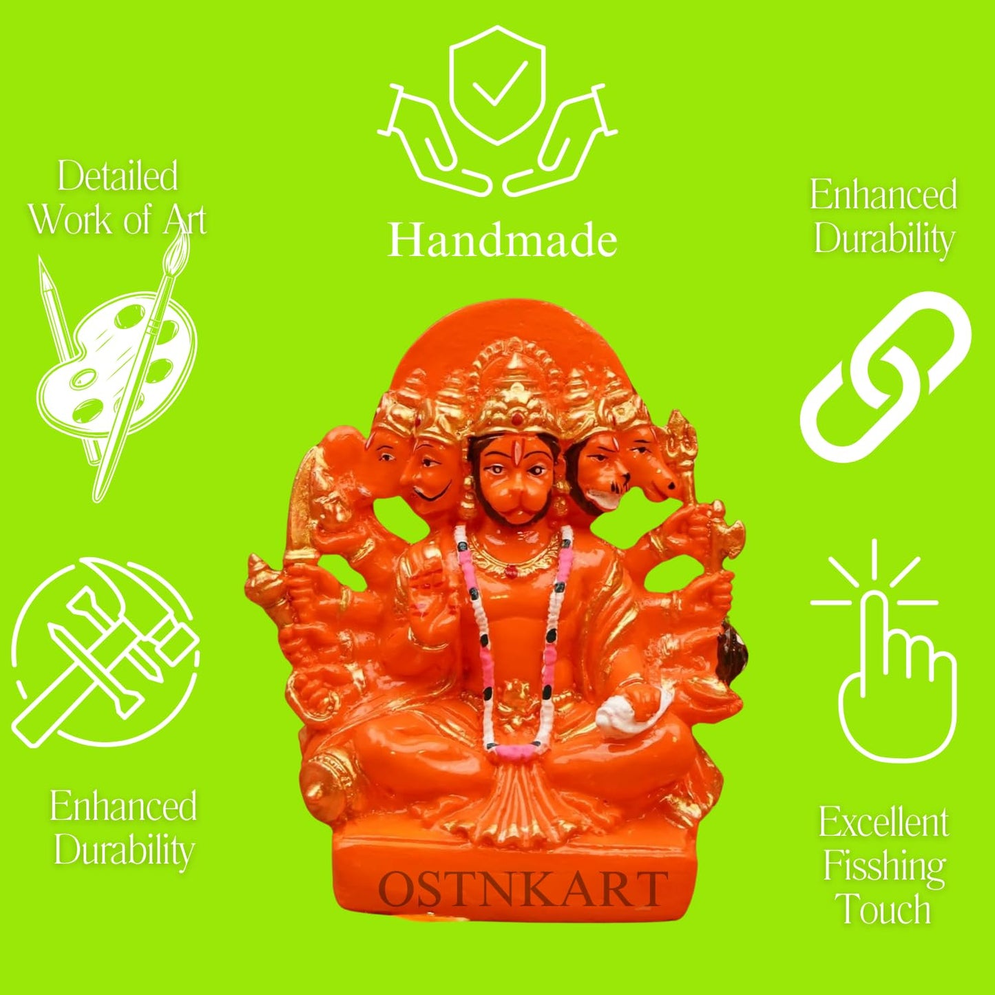 OSTNKART Hanuman Ji Murti Panchmukhi Hanuman for Door Entrance Temple Home & Office Decor Living Room Decoration Gift for New House Warming ceramony Diwali Gift bajarangbali Balaji Idol Evil Eye