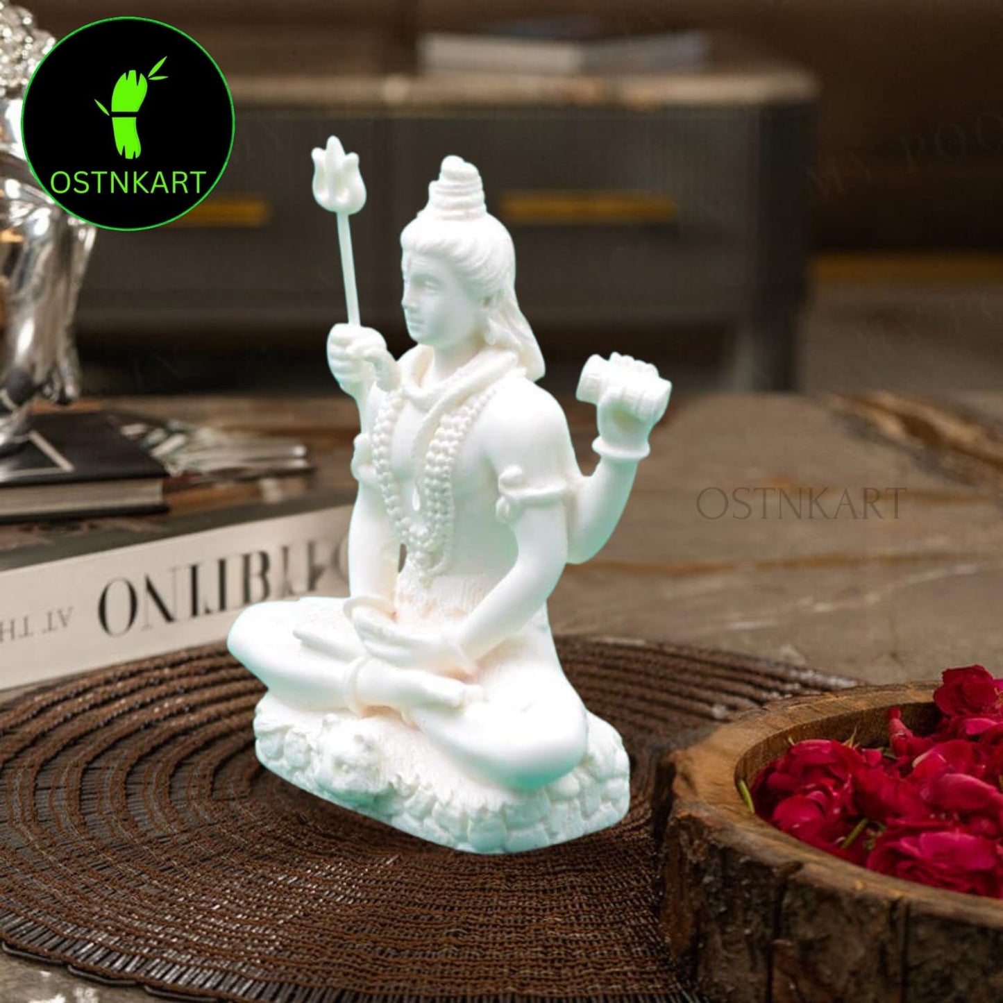OSTNKART Shiva Statue Car Dashboard Idol, Shiv Ji for Birthday,Annivesary, Home & Office Pooja Room,Living Room Show Piece New House Warming Gift (White,Size -8 * 7 * 3.5 cm,Resin)