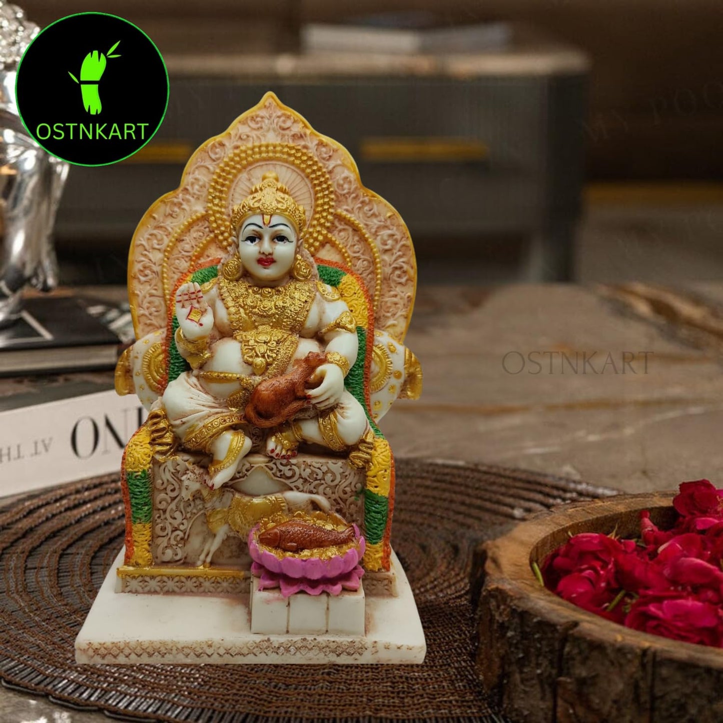 OSTNKART Kuber murti 7 inch Polyresin Idol kubera Statue Home & Office Pooja Room,Living Room Decor Show Piece Gift Good Luck Feng Shui (Multicolour,Size -7 * 4.5 * 3.5 inch)