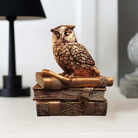 OSTNKART Lucky Owl Statue for Good Luck Resin Art Showpiece 5 inch Golden Decorative Owl Statue for Home & Office | Good Luck Gift Item | Hidden Storage Box Premium Resin Figurine