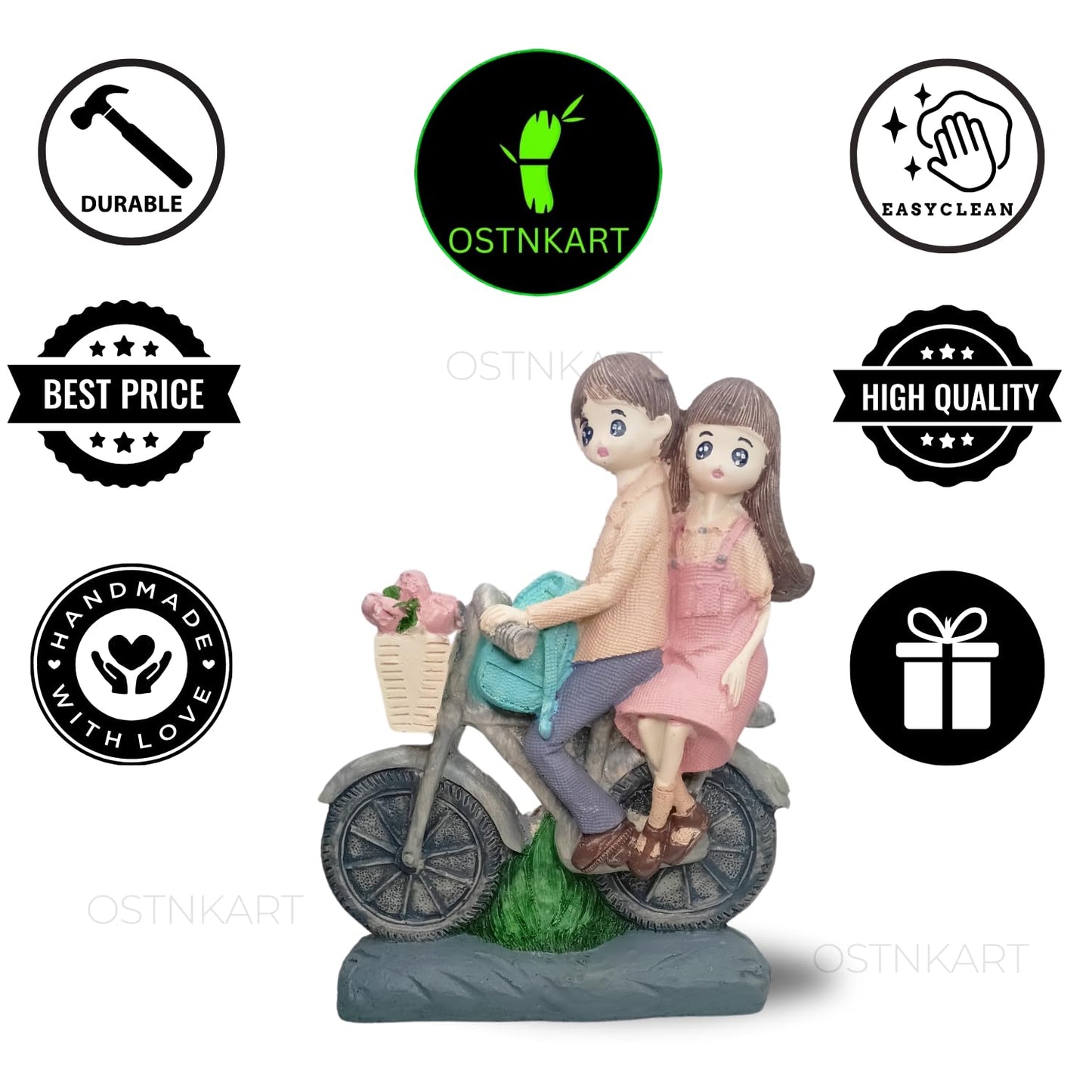OSTNKART Resin Love Couple on Cycle Statue – Romantic Showpiece for Home Decor and Gifting, Ideal for Valentine’s Day, Anniversary, Weddings,Birthdays, Engagements (6x4.9 Inches)