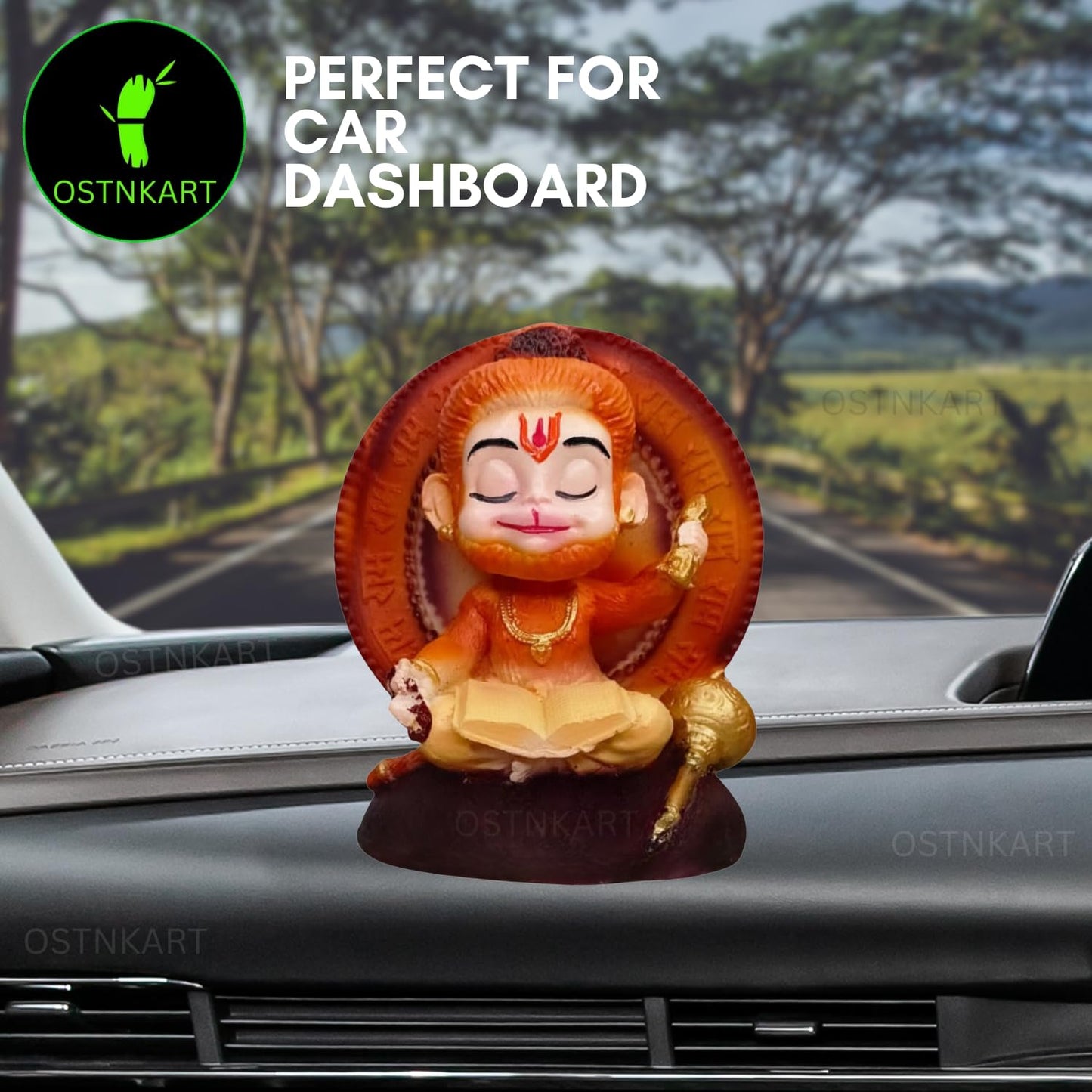 OSTNKART Bal Hanuman Ji Murti Polyresin 3.5 inch Car Dashboard Idol Religious Gift Item (Multicolour Size-L-8,W-5,H-9 cm)