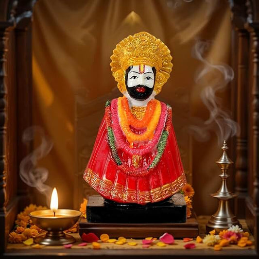 OSTNKART Khatu Shyam Ji Murti Polyresin Red 6 inch Idol and Figurine |Home Decor,Birthday,New House Warming Gift,Office,Home Temple (Red,‎15.5L x 6.5W x 8.5H cm)