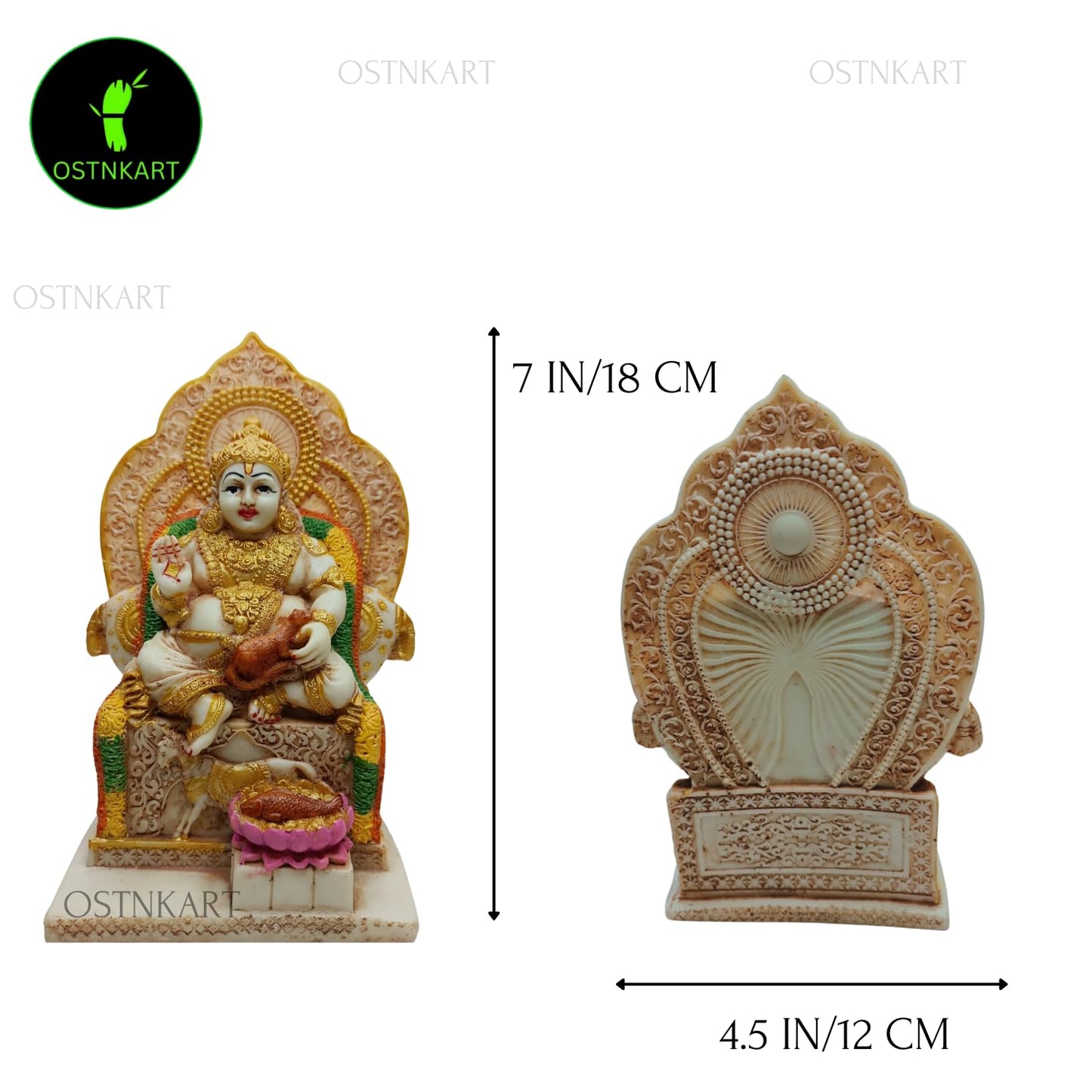 OSTNKART Kuber murti 7 inch Polyresin Idol kubera Statue Home & Office Pooja Room,Living Room Decor Show Piece Gift Good Luck Feng Shui (Multicolour,Size -7 * 4.5 * 3.5 inch)