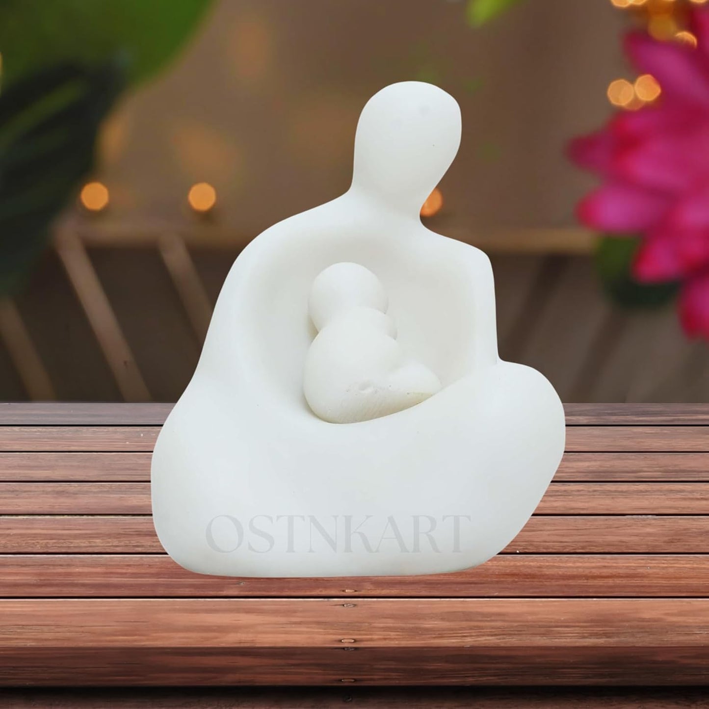 OSTNKART Mother & Baby Statue White Resin (Size - 4.5 Inch) Showpiece Baby Shower Gift Home Decoration Item Mom to be for Wife, Women, Sister, Pregnant Lady, Loveable Person Unique Gift