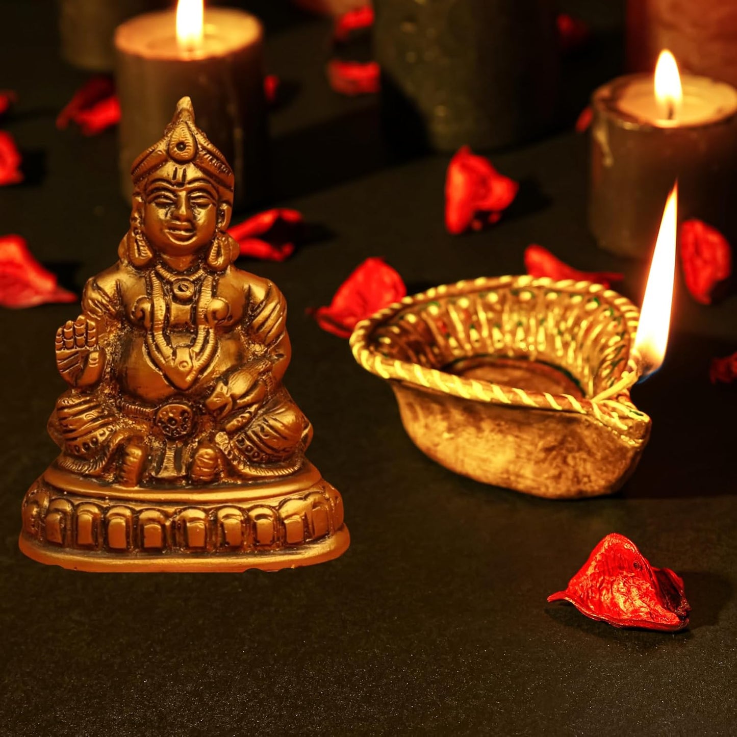 OSTNKART Kuber Murti 4 inch Polyresin Idol for Diwali Pooja puja,Home Office Living Room Decor Good Luck Statue for Pooja Room Decorative Showpiece Gift for Housewarming ceramony