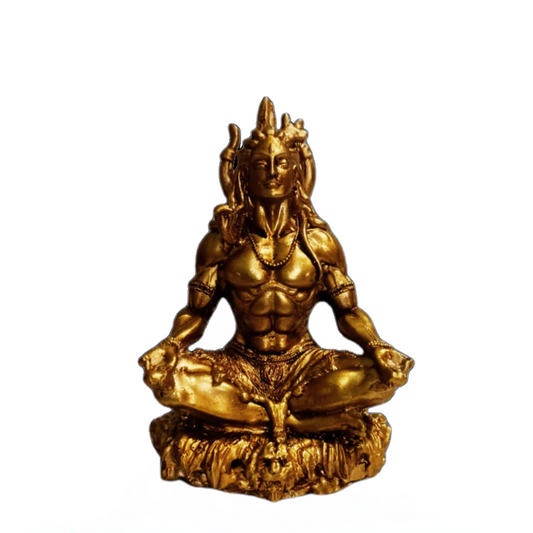OSTNKART Mahayogi Adiyogi Shiva Statue 3.5 inch Polyresin Car Dashboard Idol, Shiv Ji Pooja Room,Living Room Show Piece New House Warming Gift(Gold,Size -‎6.1L x 5.1W x 8.9H cm)