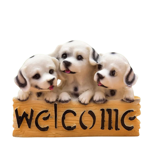 OSTNKART Welcome Dog Showpiece White Resin 4 * 5.5 Inch Statue for Home Decor, Door Entrance Decor, House Warming Gifts for New Home,Latest Kitchen,Living Room Decor Items Stylish, Wedding